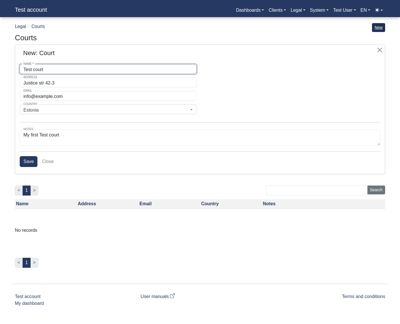 How to manage a court info? 15